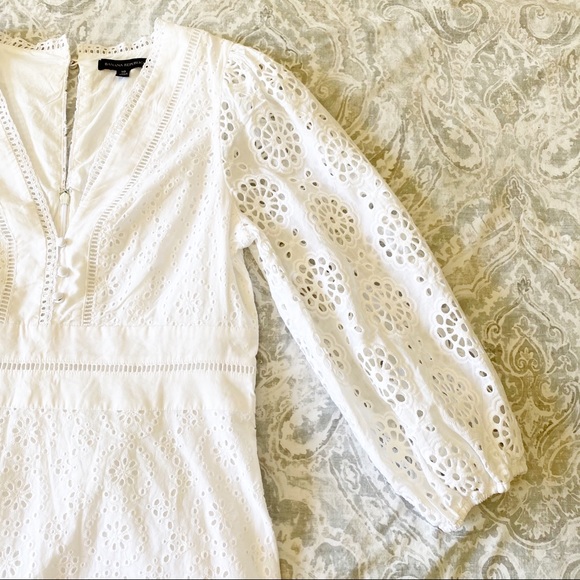BANANA REPUBLIC Vneck Eyelet Dress White 10 NWOT - Picture 7 of 9